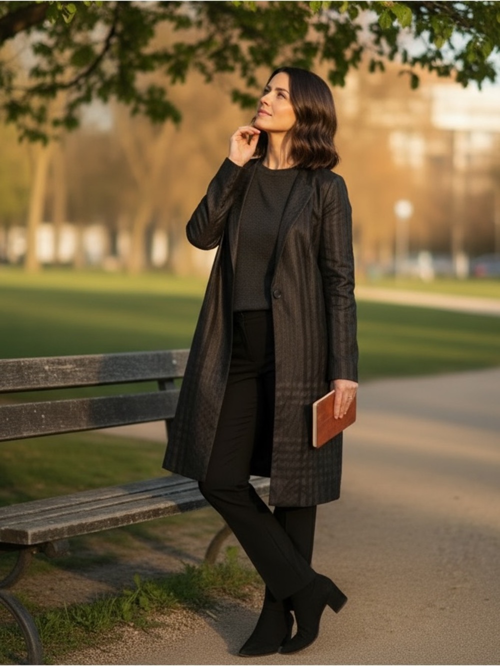 Soft Surroundings Black and Brown Stonehaven Plaid Duster Coat Cardigan